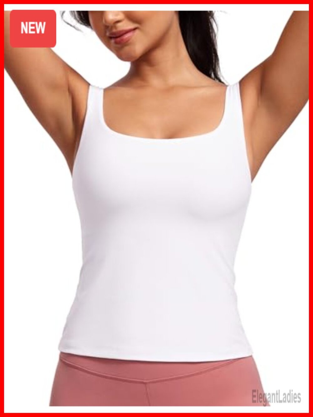 Butterluxe Scoop Neck Tank Top Built-in Bra Slim Fit Yoga Athletic